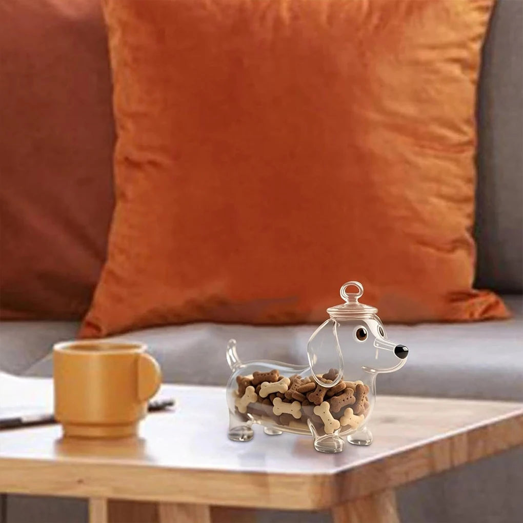 Cute Dachshund Dog Glass Snack Jar With Lid