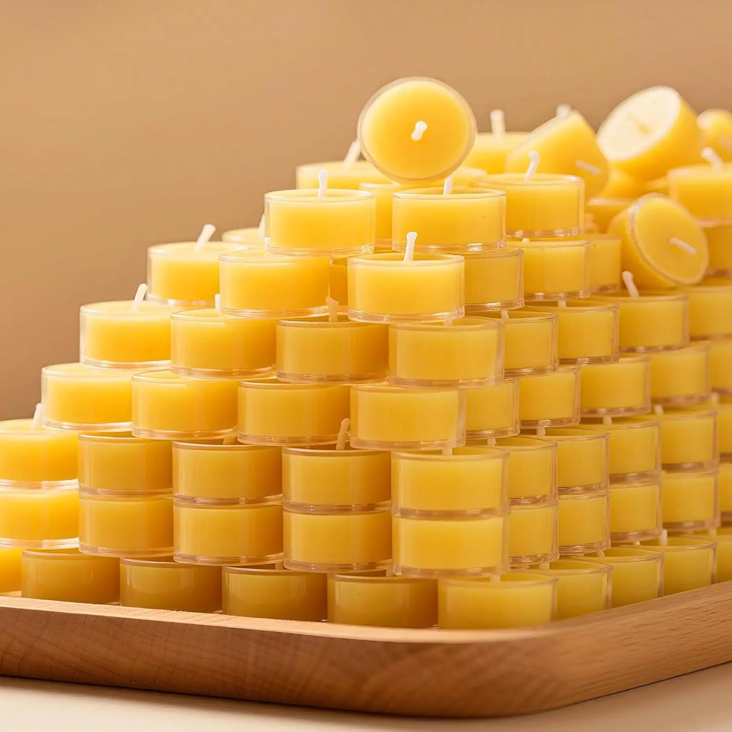 Pure Beeswax Tealight Candles, 4-Hour Burn, Clear Cup 150Pcs