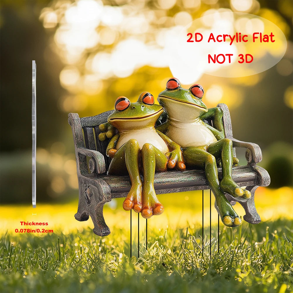 2D Flat Decorative Frog Couple Garden Stake Acrylic