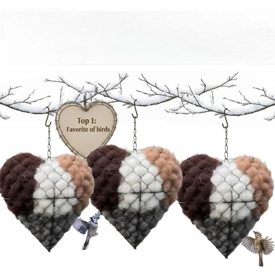 3pcs Heart-Shaped Handcrafted Fiber Bird Nesting Heart,