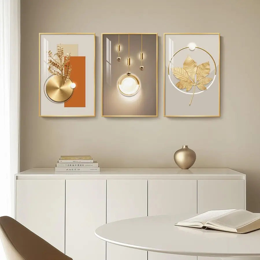 Modern Luxury Gold Wall Art, 3 Piece Contemporary Paintings