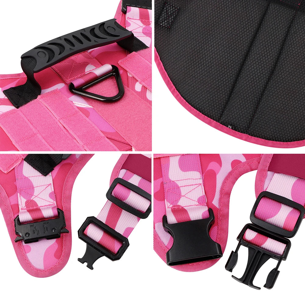 Military Pink Camouflage Dog Harness For Large Medium