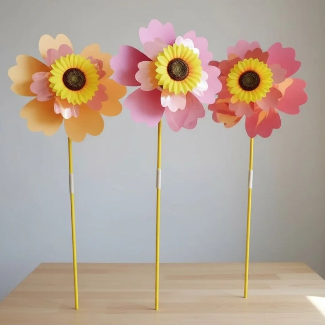 1 Set Double Layered Sunflower Windmill 28.3" Tall