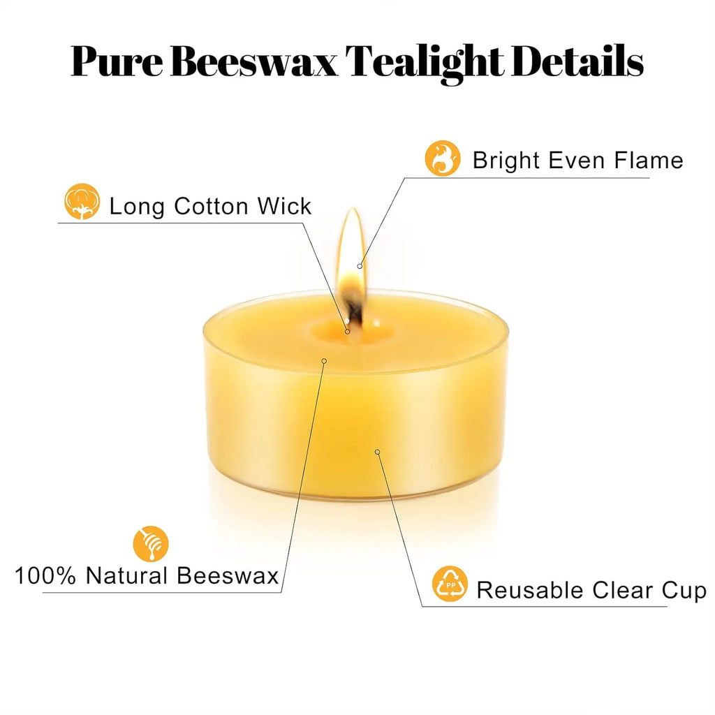 Pure Beeswax Tealight Candles, 4-Hour Burn, Clear Cup 150Pcs