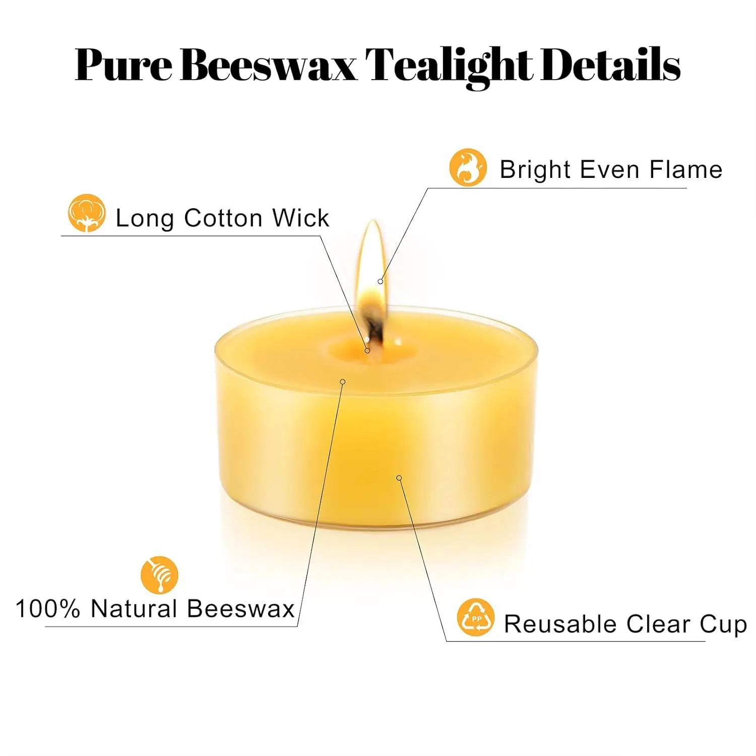 Pure Beeswax Tealight Candles, 4-Hour Burn, Clear Cup 150Pcs