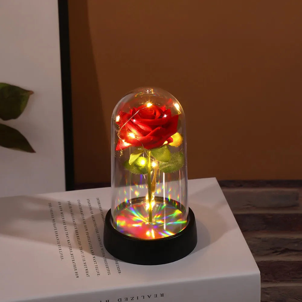 Artificial LED Rose in Glass Cover with Stand