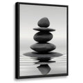Framed Black and White Wall Art Zen Stones in the water