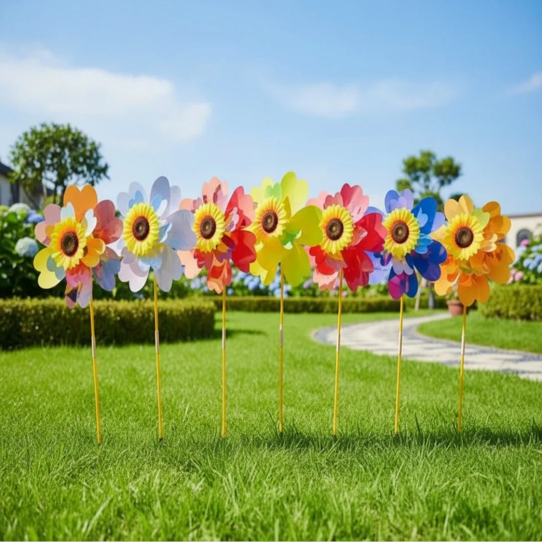 1 Set Double Layered Sunflower Windmill 28.3" Tall