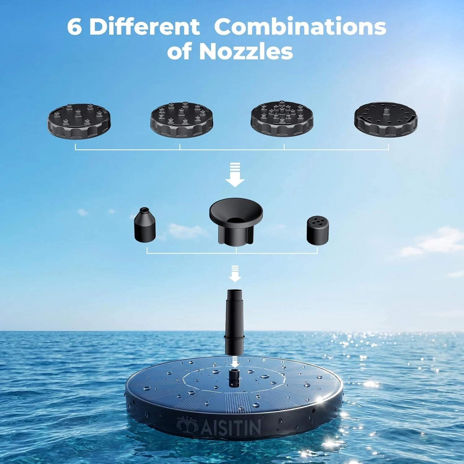  Solar Fountain with 6 Nozzles and 4 Crash Bars