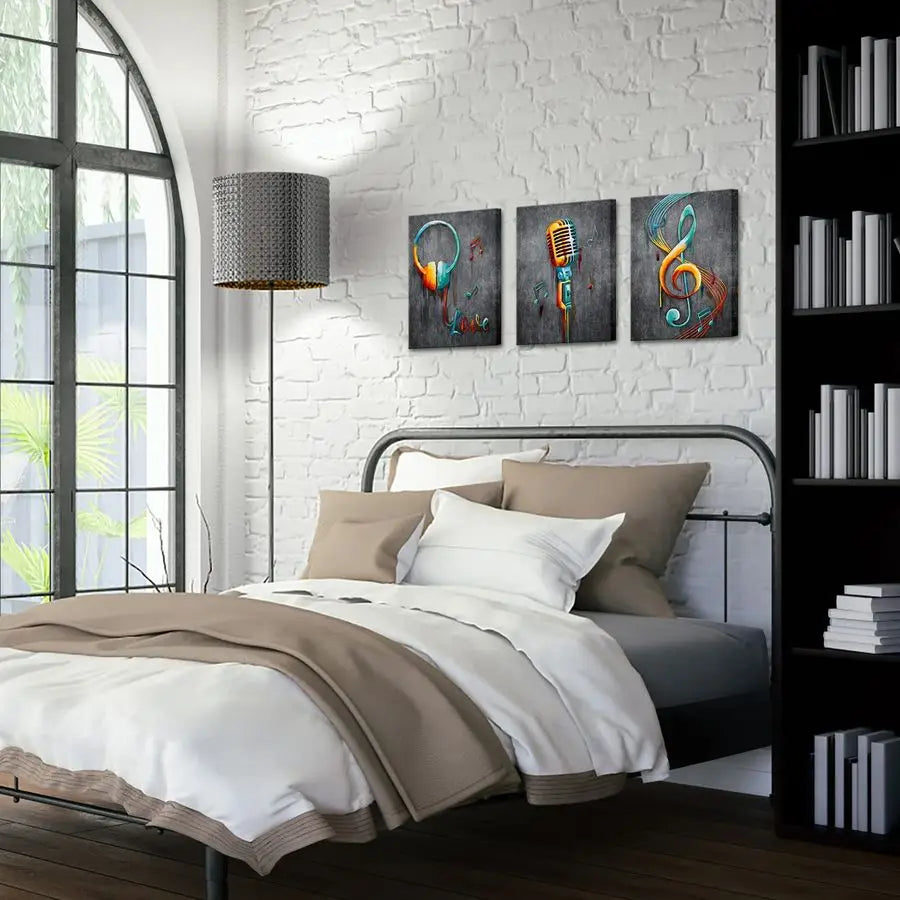 Music Wall Art Microphone, Headset, & Note Canvas Paintings