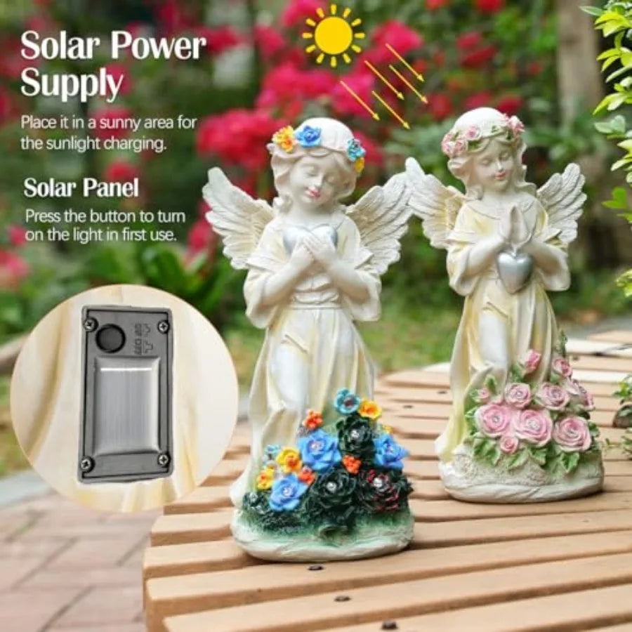 2Pcs Solar Angel Garden Statue