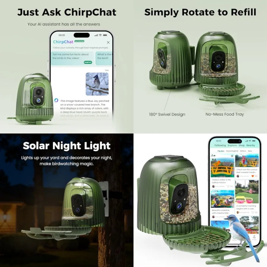 Smart Bird Feeder with 4MP Camera Solar Powered