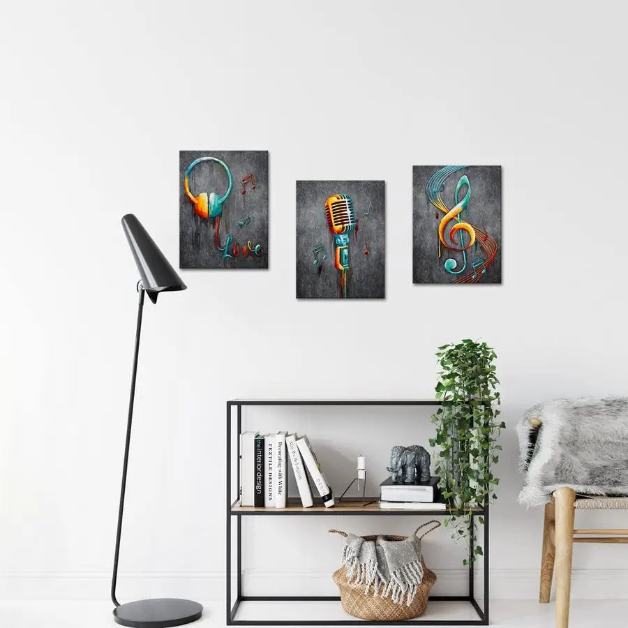 Music Wall Art Microphone, Headset, & Note Canvas Paintings