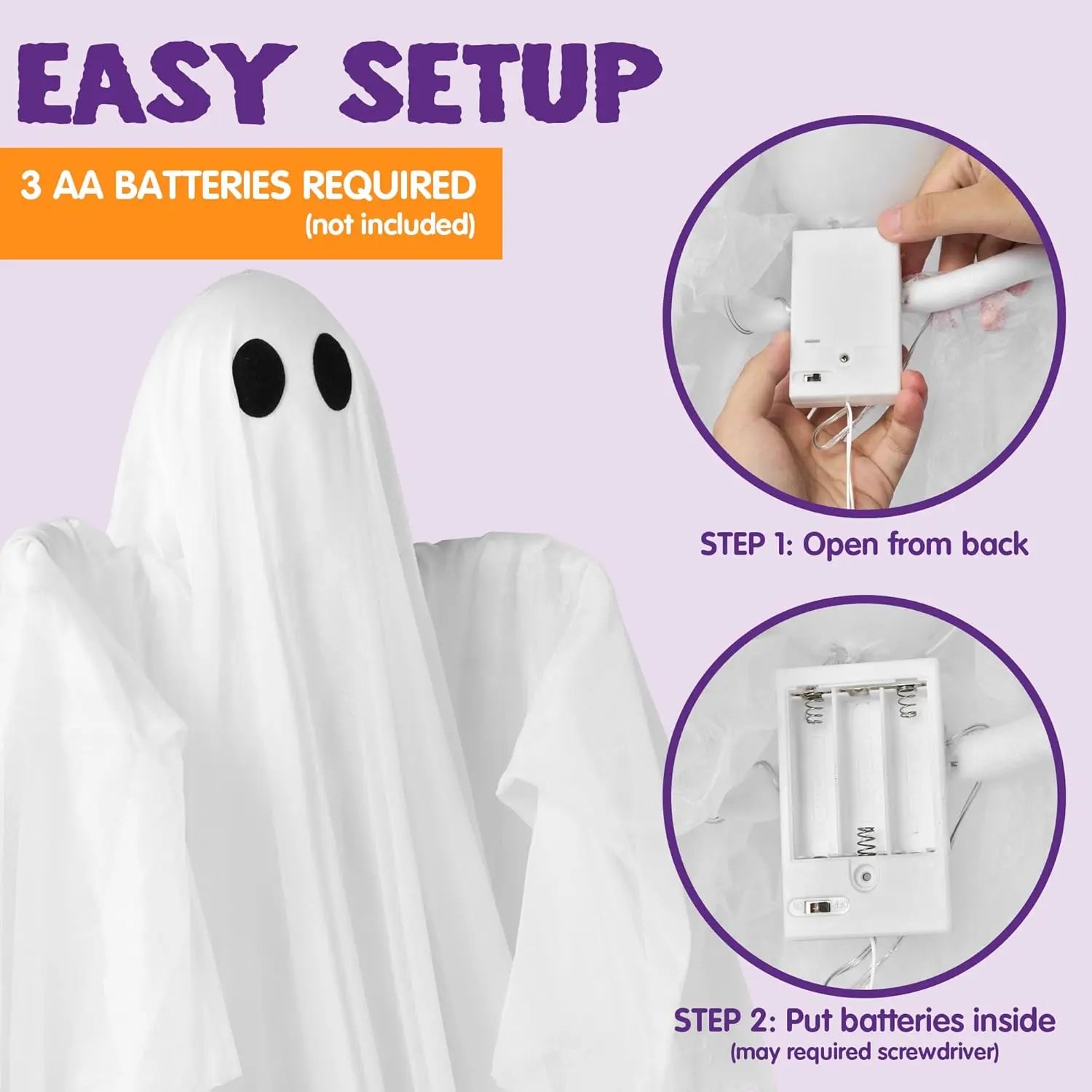 Halloween Hanging Light up Ghost with Spooky Green LED Light 47”