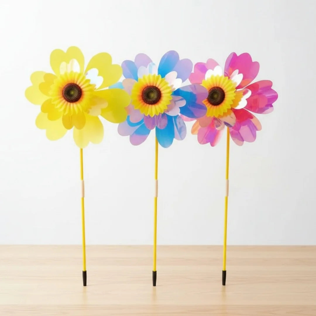 1 Set Double Layered Sunflower Windmill 28.3" Tall