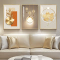Modern Luxury Gold Wall Art, 3 Piece Contemporary Paintings