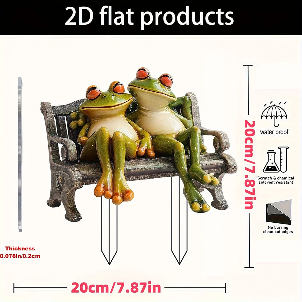 2D Flat Decorative Frog Couple Garden Stake Acrylic