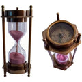 Decorative Brass Sand Timer with Antique Maritime Compass