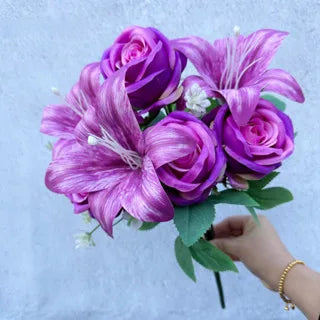 Spring Color Bouquet: Mixed Roses & Lilies