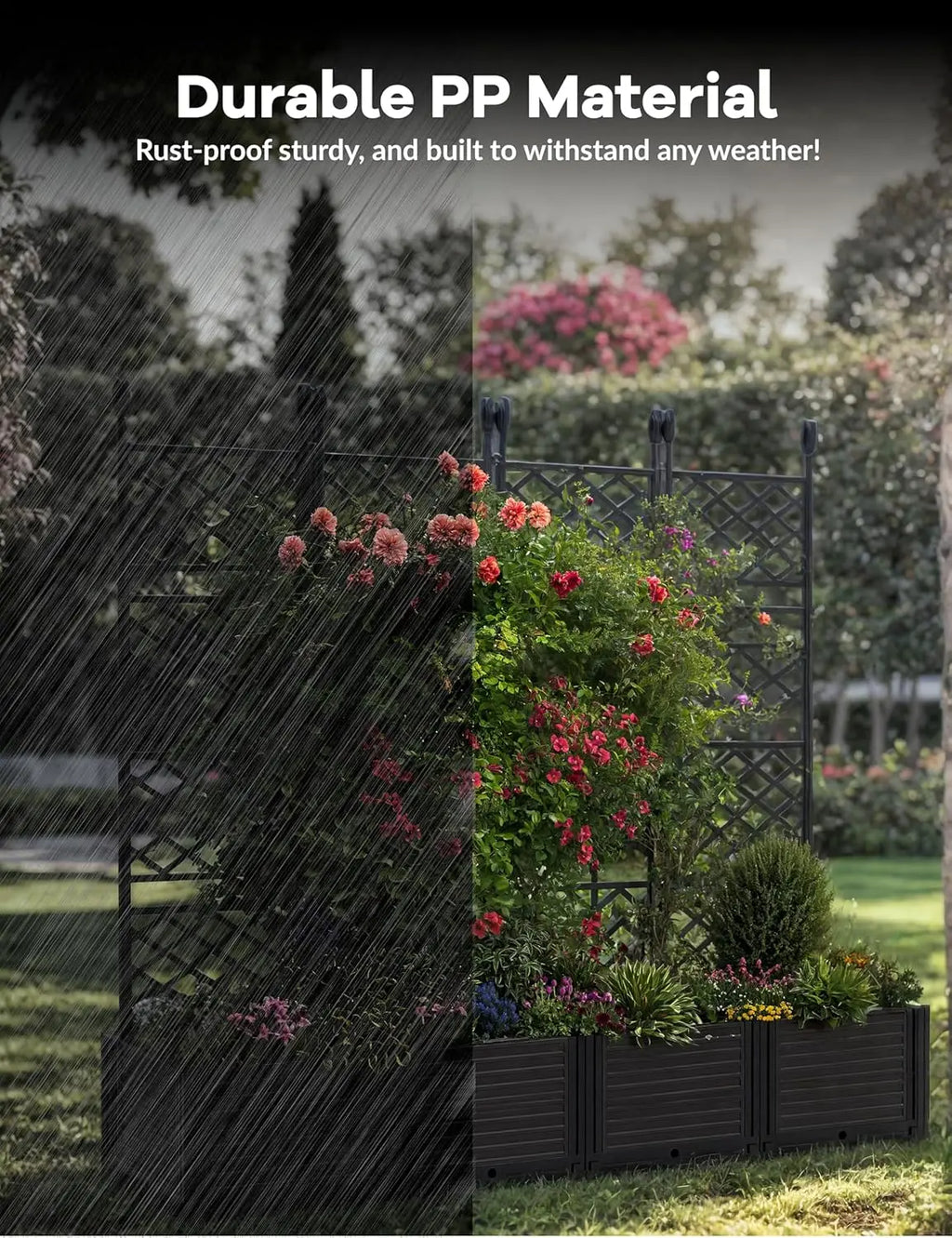 Plastic Planter Box w/ Trellis Rack 5.25FT Tall Raised Garden Bed