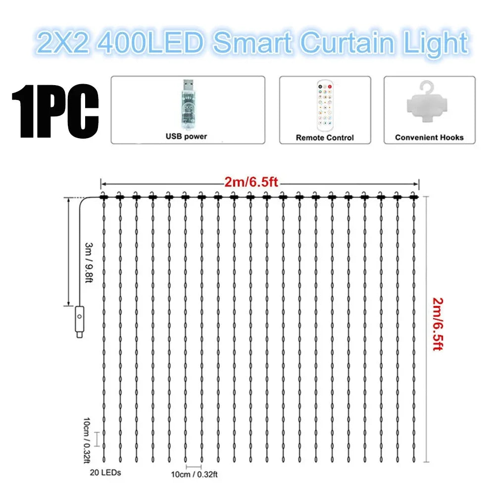 Smart LED Curtain Lights, RGB+IC Color Changing,  APP Remote Control