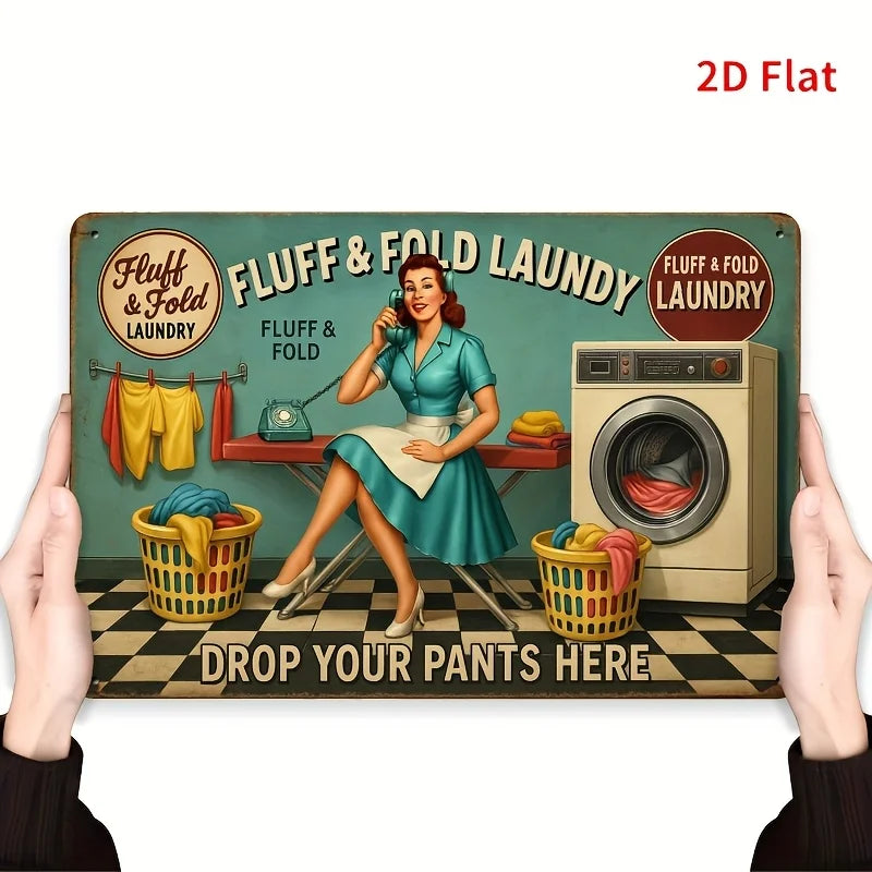 [2D Flat] Vintage "Fluff & Fold Laundry" Metal Sign