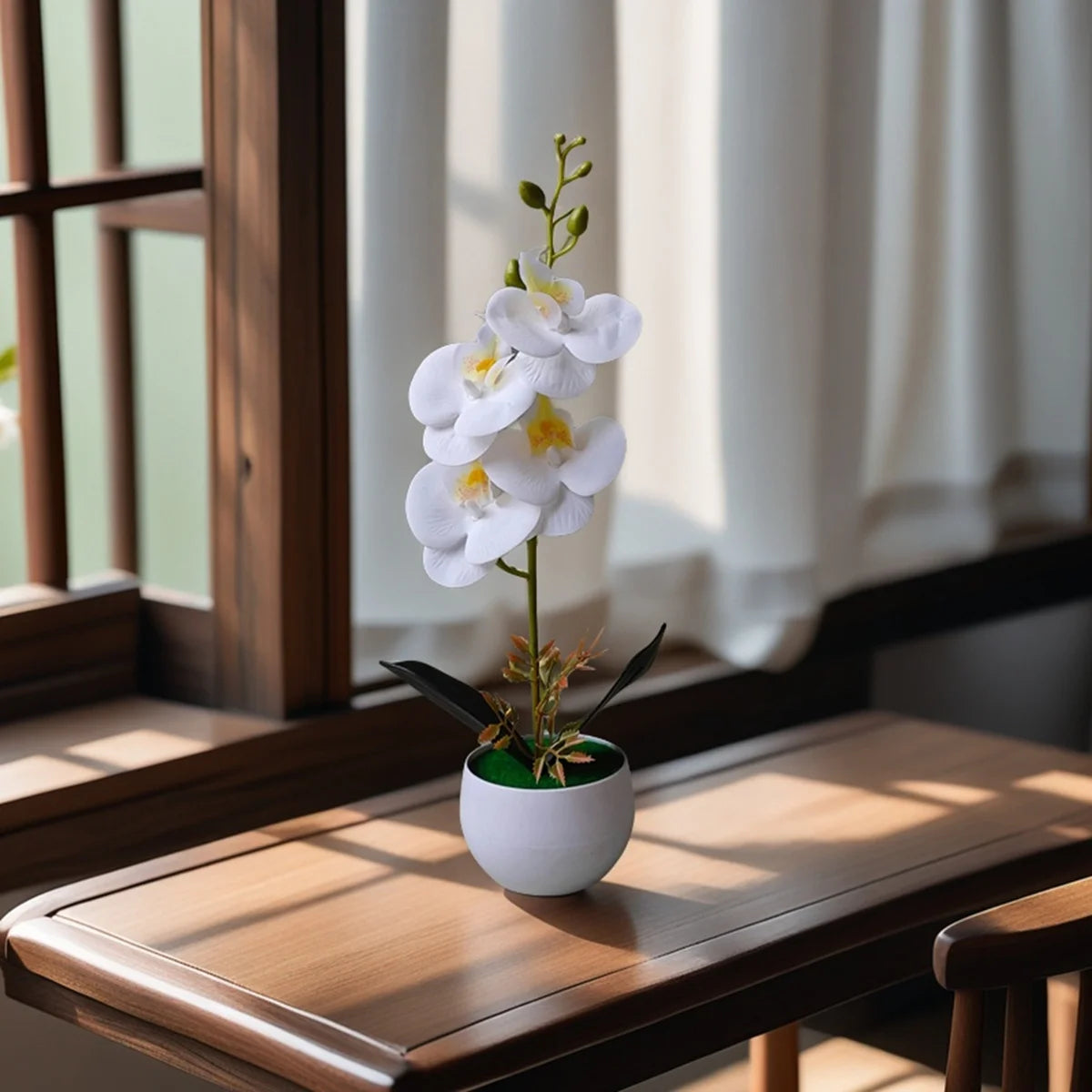Realistic Artificial Orchid Potted Plant with Plastic Pot