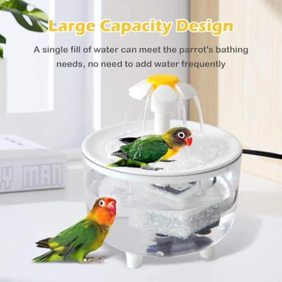 Indoor bird bath for parakeets, budgies, cockatiels with fountain