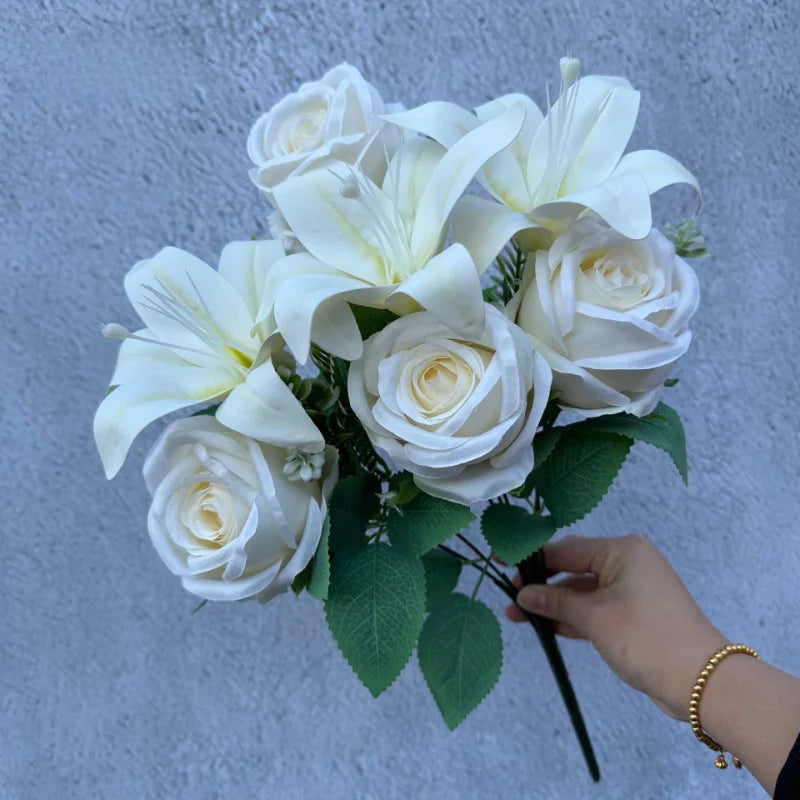 Spring Color Bouquet: Mixed Roses & Lilies
