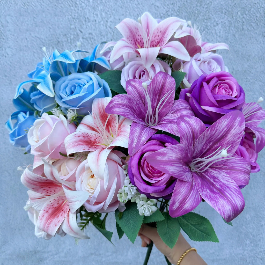 Spring Color Bouquet: Mixed Roses & Lilies
