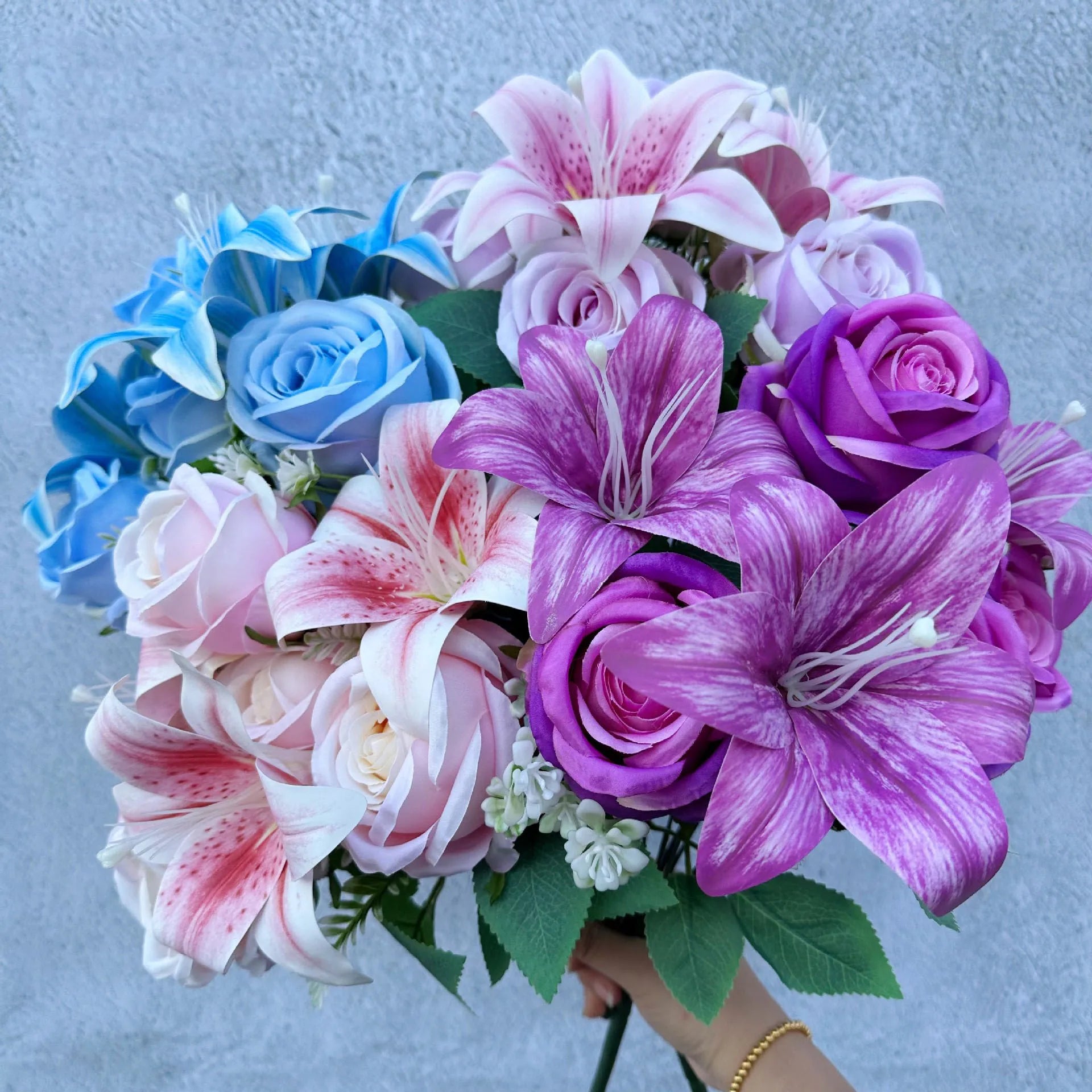 Spring Color Bouquet: Mixed Roses & Lilies