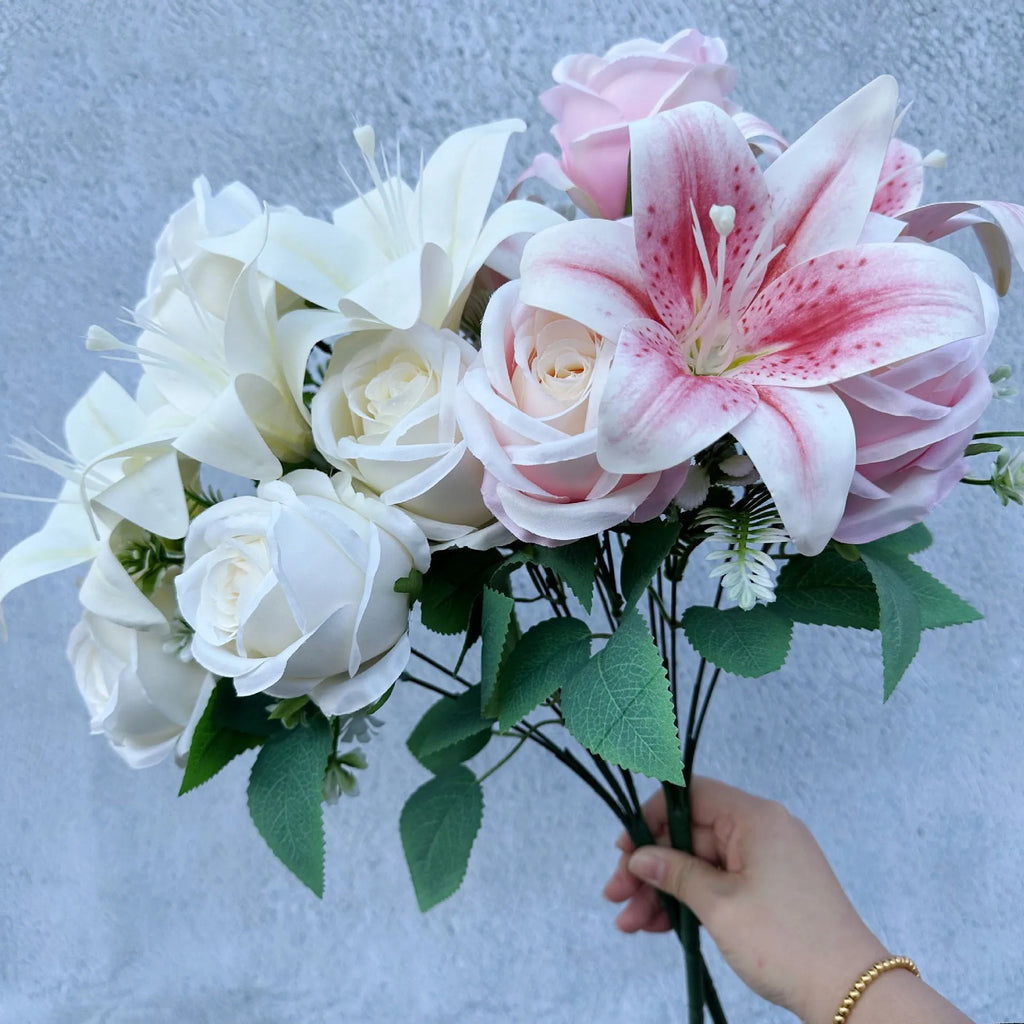 Spring Color Bouquet: Mixed Roses & Lilies